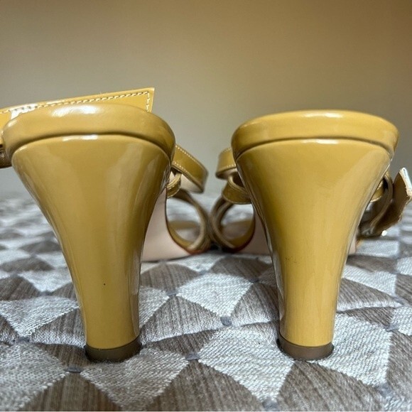 Flavio Gatto Golden Beige Patent Leather Italian Heeled Strappy Sandals US 6.5 - Picture 8 of 14